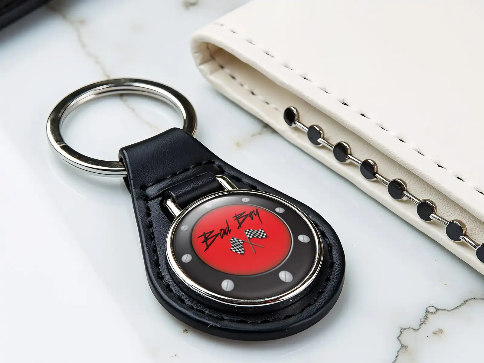 Leather Key Ring High-Quality Domed Racing Design